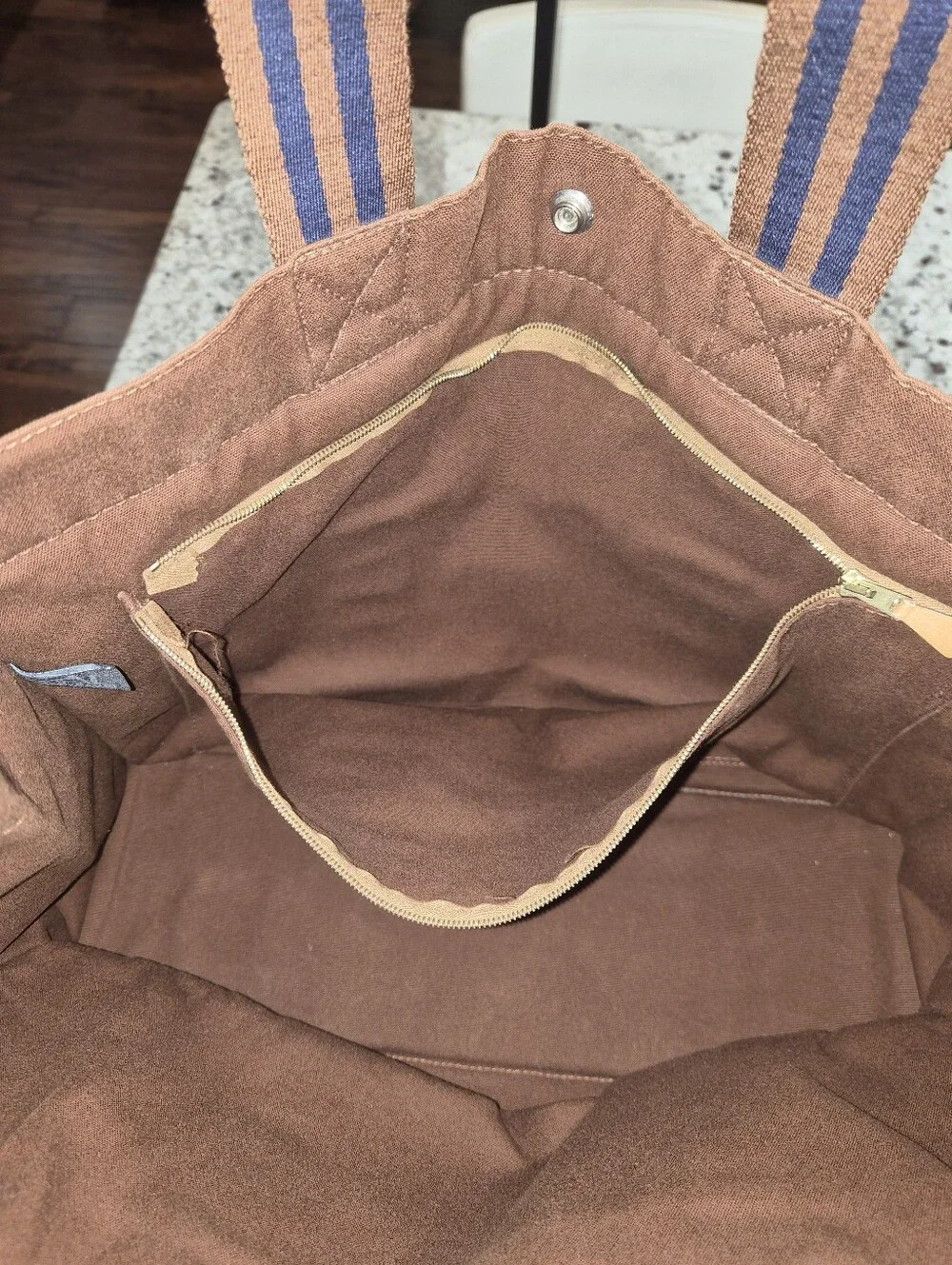 Hermès Fourre Tout GM Canvas Tote Bag Brown Navy Blue Striped Vintage